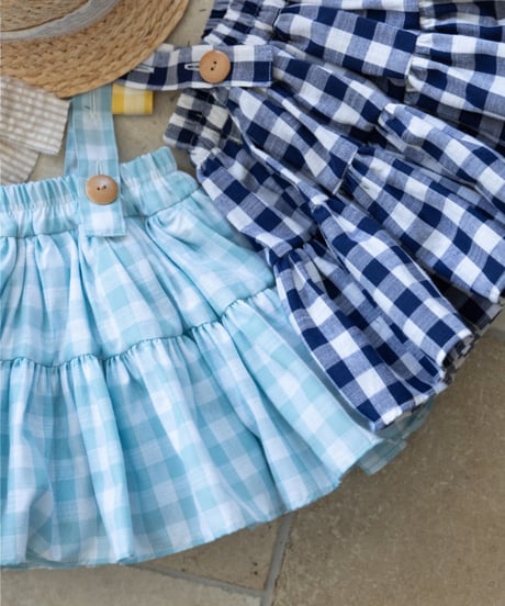 Wonny Ribbon /Summer gingham skirt (navy)