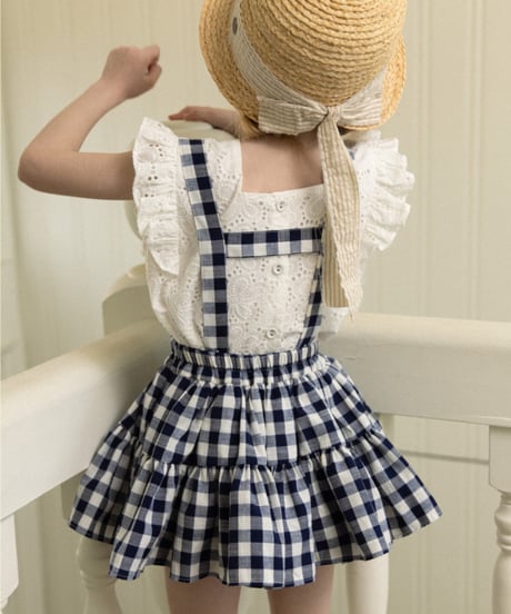 Wonny Ribbon /Summer gingham skirt (navy)