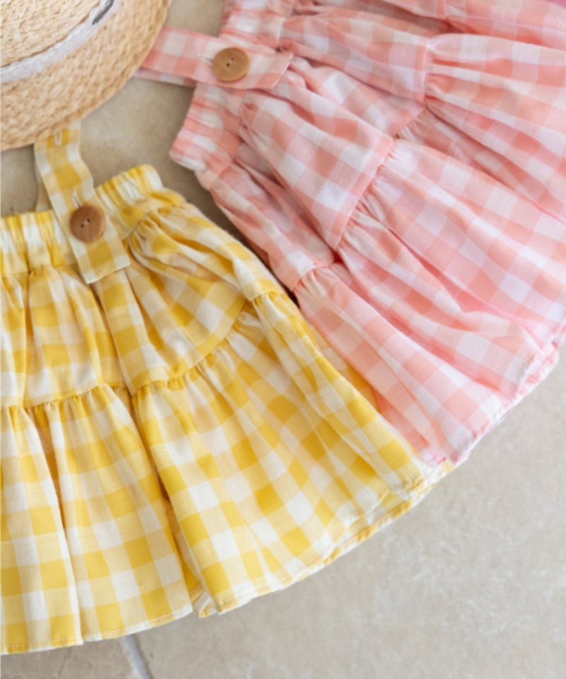 Wonny Ribbon /Summer gingham skirt (pink) | lisoro