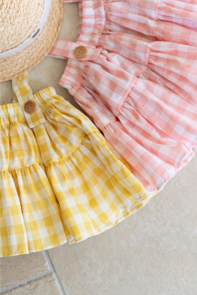 Wonny Ribbon /Summer gingham skirt (pink) | lisoro