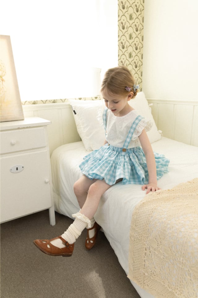 Wonny Ribbon /Summer gingham skirt(sky blue) |