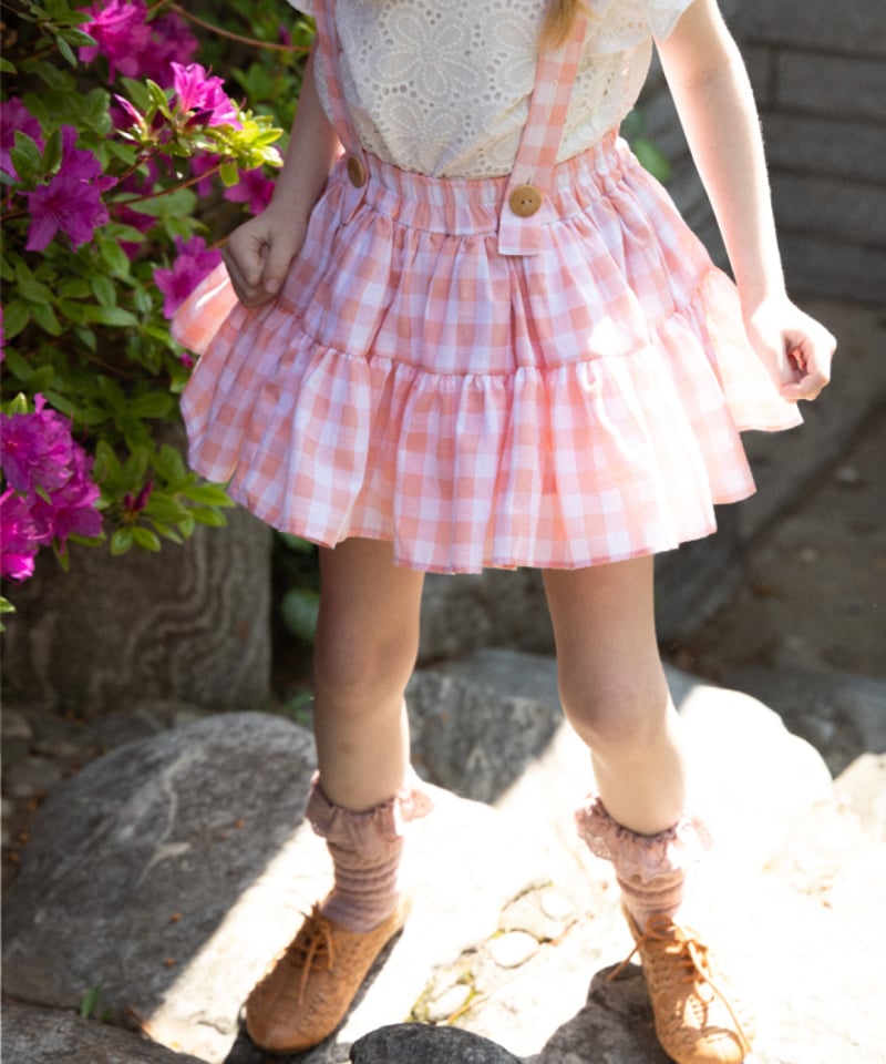 Wonny Ribbon /Summer gingham skirt (pink) | lisoro