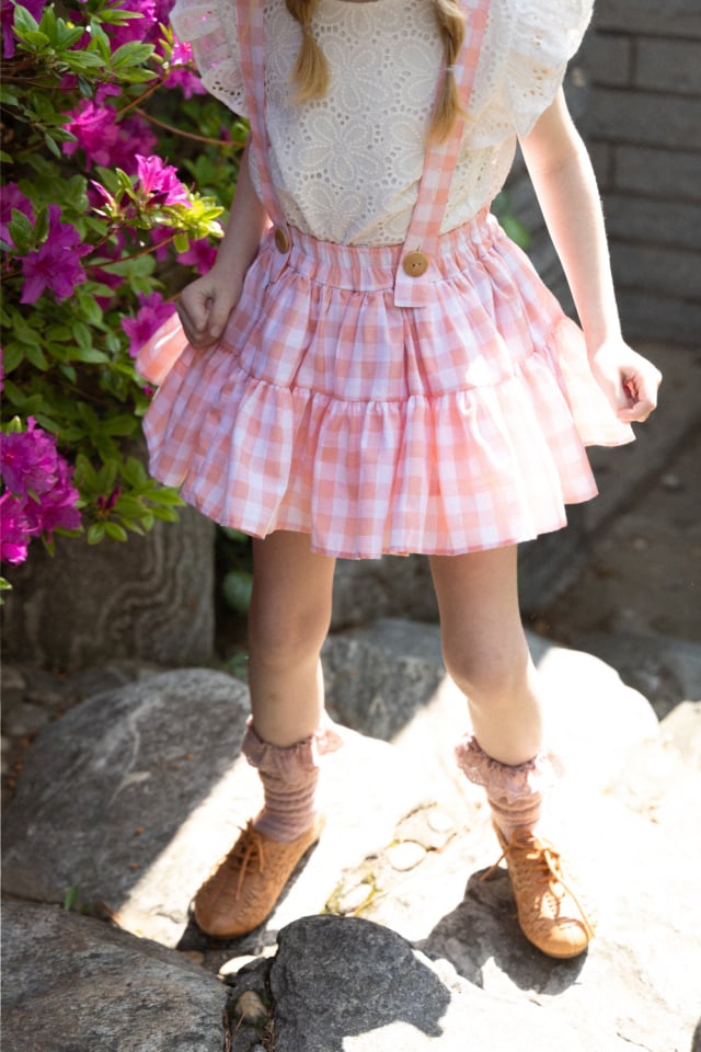 Wonny Ribbon /Summer gingham skirt (pink) | lisoro