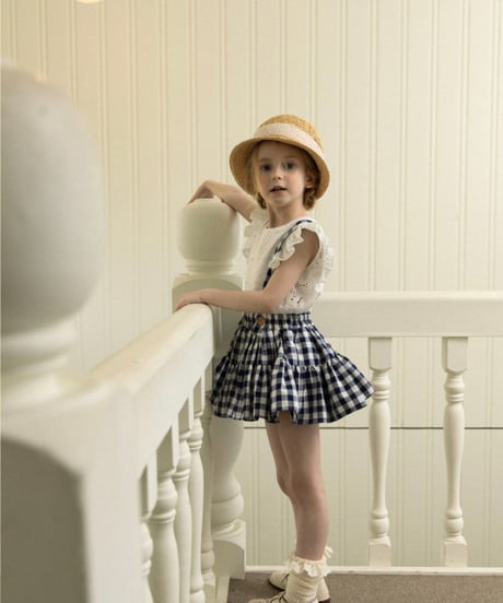 Wonny Ribbon /Summer gingham skirt (navy)