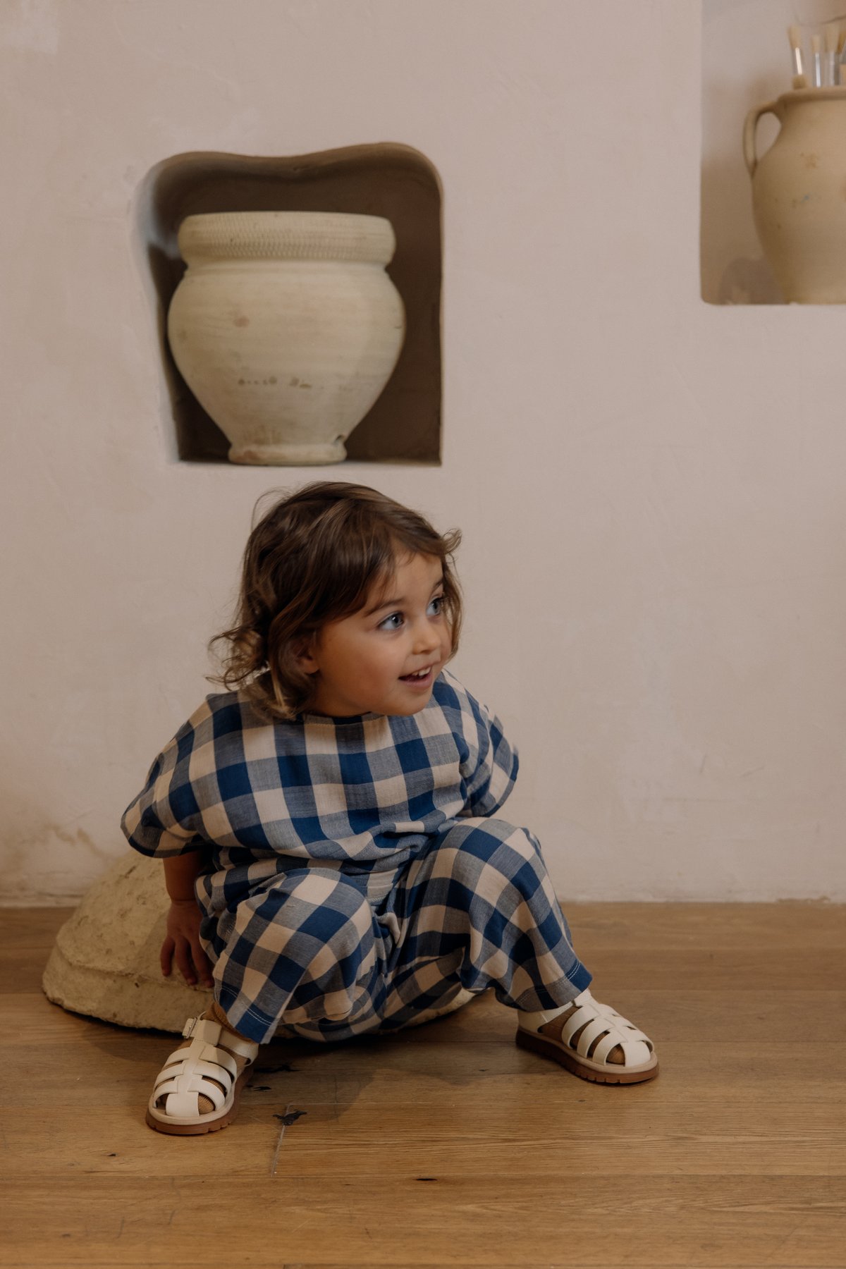 organic zoo/Pottery Blue Gingham Fisherman Pant