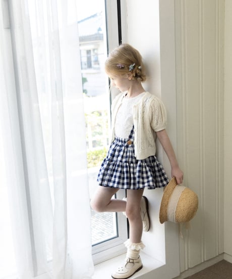 Wonny Ribbon /Summer gingham skirt (navy)