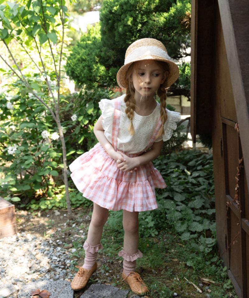 Wonny Ribbon /Summer gingham skirt (pink) | lisoro
