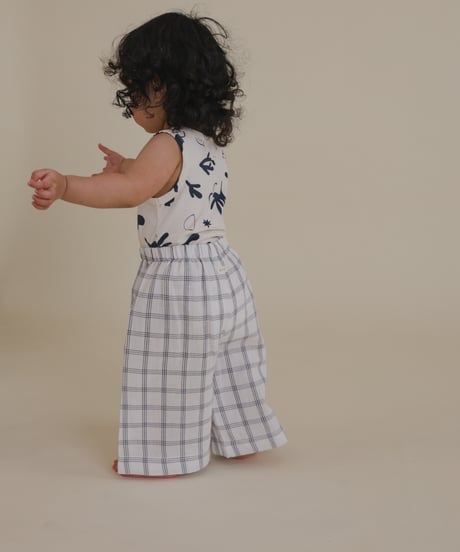 organic zoo/Navy Window Check Wide Leg Pants