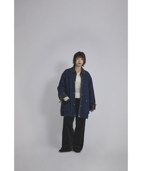 【26TH-02】 Fake Leather Collar Coverall