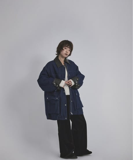 【26TH-02】 Fake Leather Collar Coverall