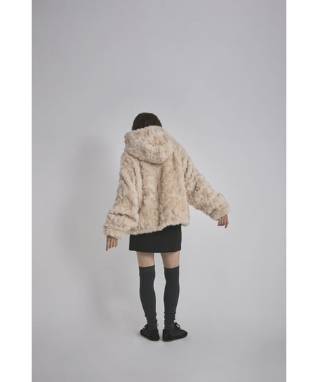 【26TH-07】Rabbit Like Fur Hoodie Coat