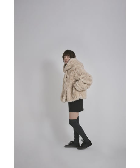 【26TH-07】Rabbit Like Fur Hoodie Coat