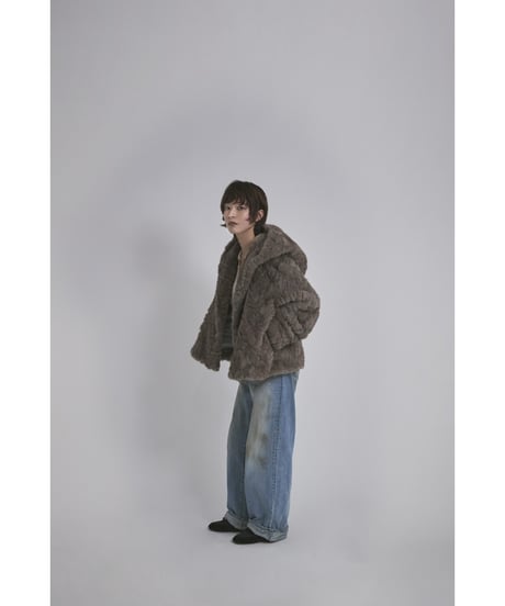 【26TH-07】Rabbit Like Fur Hoodie Coat