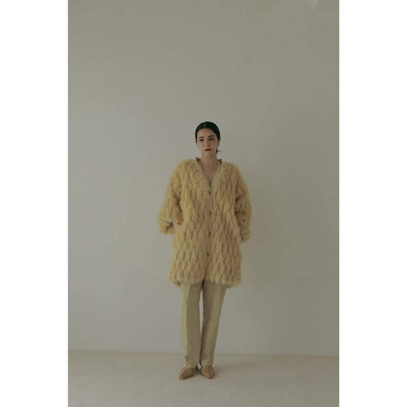 シンクファー ファー&ニットミディアムカーディガン- 