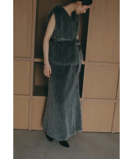 【25TH-04】Mix Fur Maxi Skirt