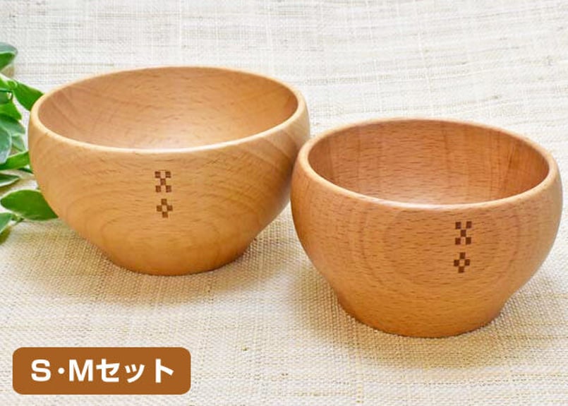 みんさー柄刻印 木製のお椀[Sサイズ・Mサイズ2個セット] | 石垣島