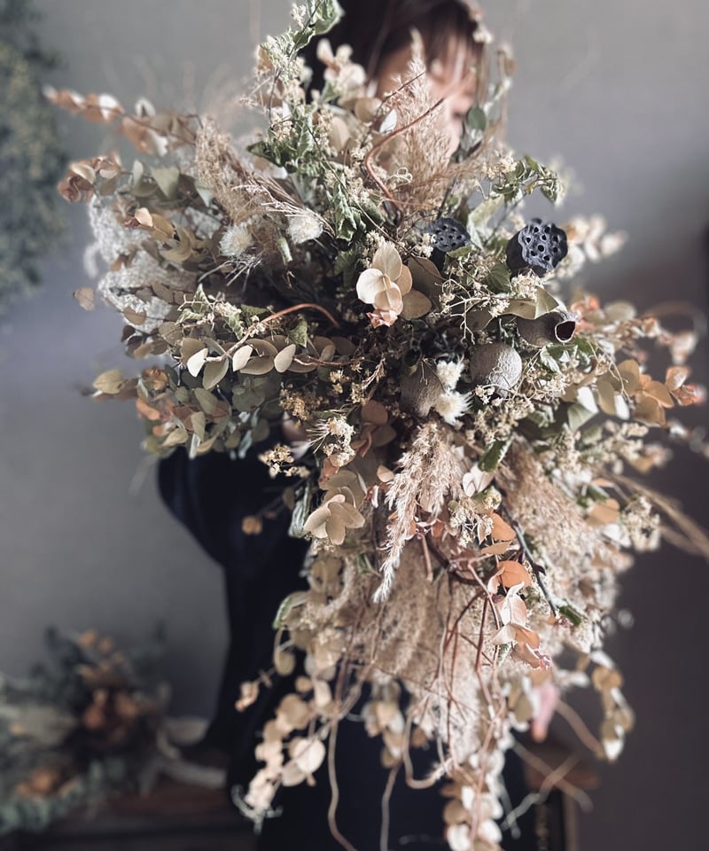 ドライフラワー壁掛けアレンジ】古家具・古道具のあるインテリアに