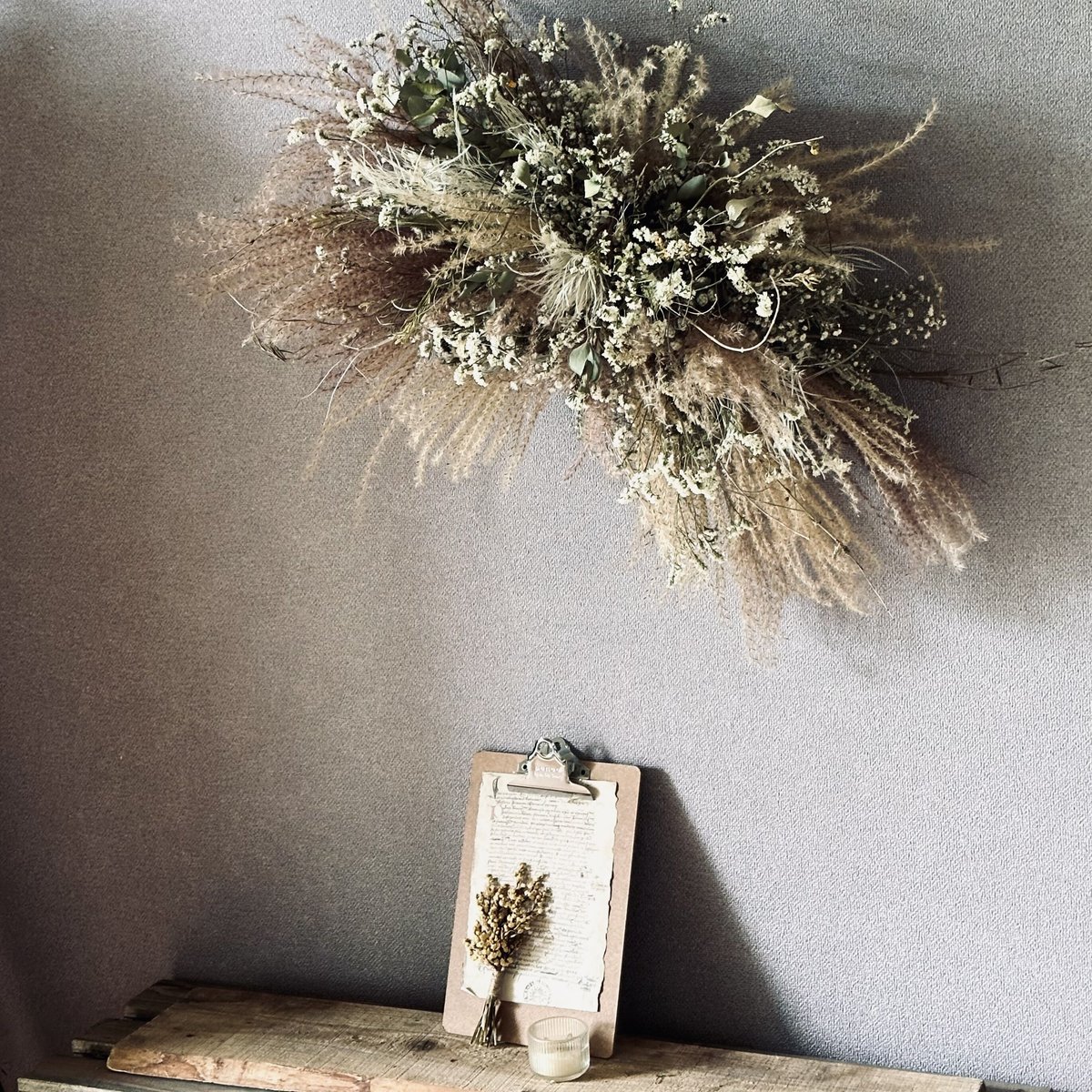 ドライフラワー壁掛けアレンジ】暮らしに寄り添う 枯れ草アレンジ