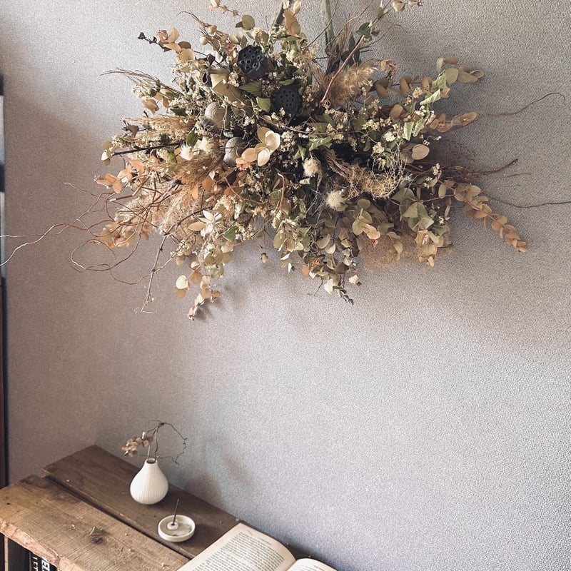 ドライフラワー壁掛けアレンジ】古家具・古道具のあるインテリアに