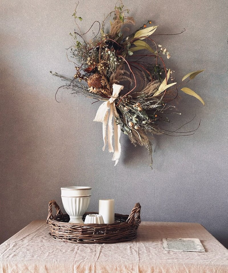 ドライフラワーリース】グリーンのあるインテリア 森林浴リース