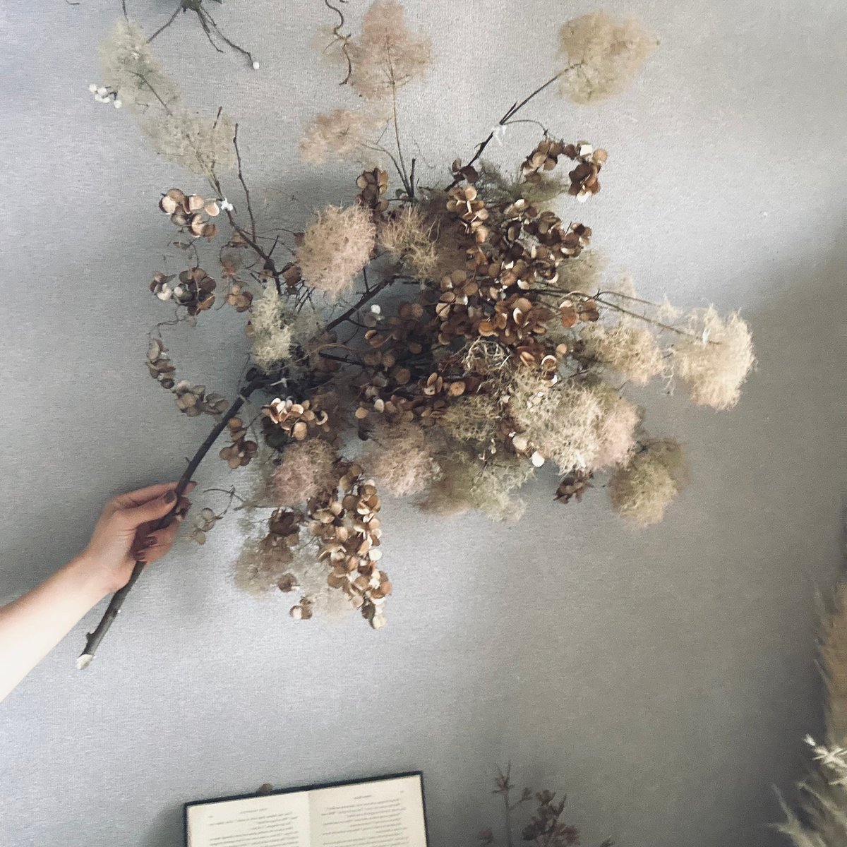 スモークツリー多種類カラフル特大スワッグ/壁掛けオーナメント/ドライ