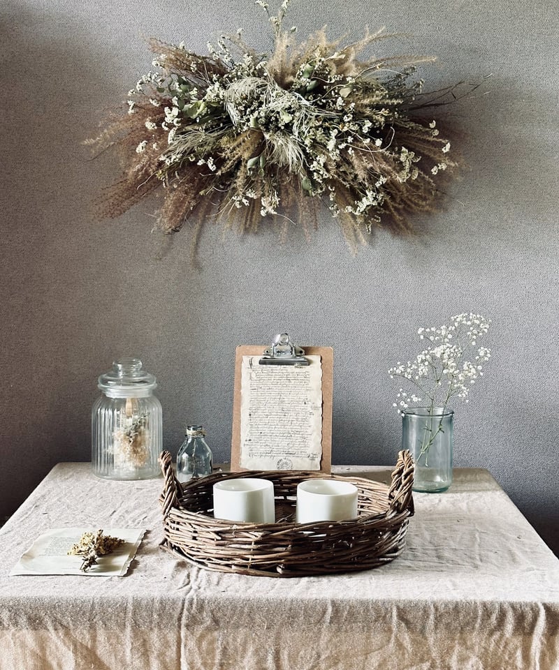 ドライフラワー壁掛けアレンジ】暮らしに寄り添う 枯れ草アレンジ