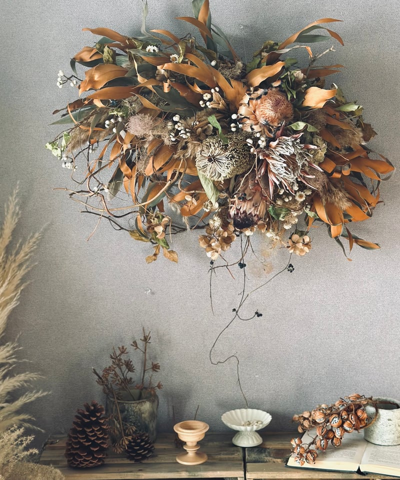 フラワーアレンジメント 壁掛け ラグジュアリー ドライフラワースワッグ横型 M【Dried Flowers swag M】 | merry_go_round