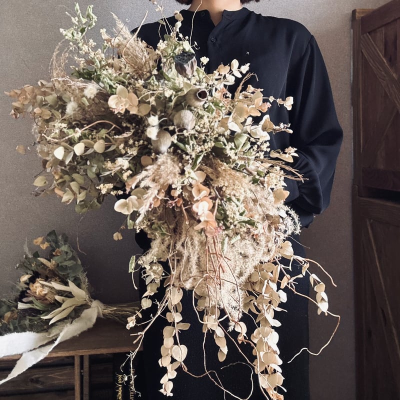 ドライフラワー壁掛けアレンジ】古家具・古道具のあるインテリアに