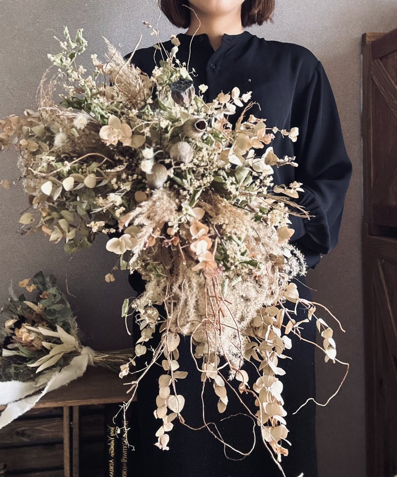 ドライフラワー壁掛けアレンジ】古家具・古道具のあるインテリアに