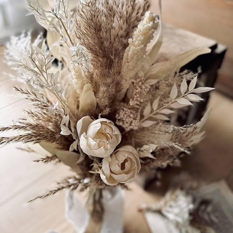 ウエディングブーケ】クラシカルウェディング white×brown×beige