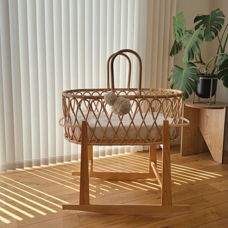 Rattan Baby Basket with Pompom / Hippo + Birds　[ラタン クーファン ベビーバスケット ベビー クーファン 赤ちゃん ]