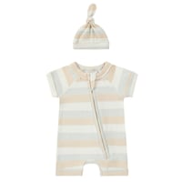 [ SET ] Organic Zip Growsuit SS/S + Organic Knotted Hat [ Beach Days ] / SUSUKOSHI