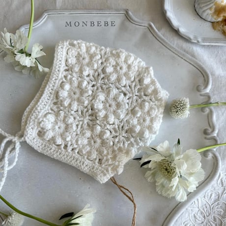 Handmade Knit Bonnet / monbebe  [ニットボンネット コットン 退院着 新生児 ベビー服 モンベベ]