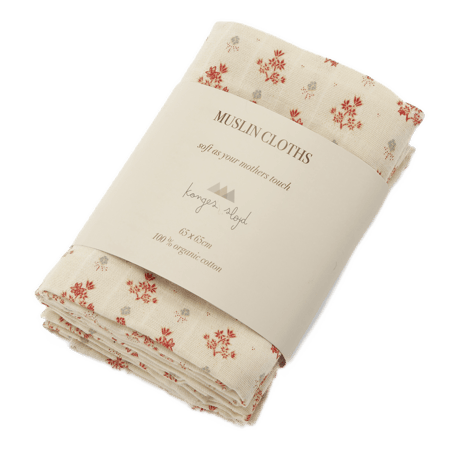 [ 1PC ] Muslin Cloth GOTS [ Vintage Floral Red ]  / Konges Sloejd     [コンゲススロイド ガーゼ 赤ちゃん 出産準備]