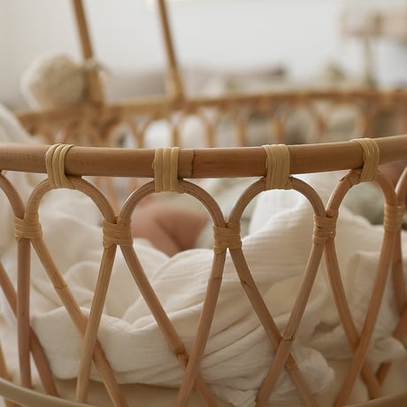 Rattan Baby Basket with Pompom / Hippo + Birds　[ラタン クーファン ベビーバスケット ベビー クーファン 赤ちゃん ]