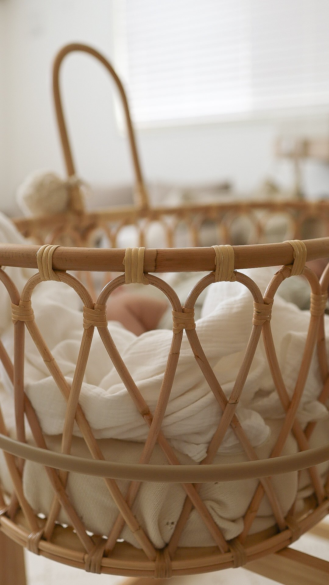 Rattan Baby Basket with Pompom / Hippo + Birds