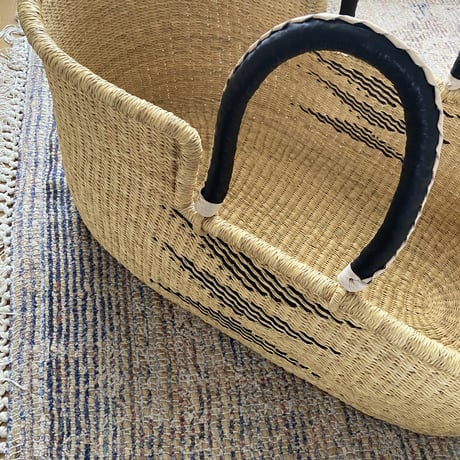 [ご予約] Moses Basket [ Hooded / Tri+Black&Beige ] / Hippo + Birds     [ボルガ クーファン ベビーベッド ベビーバスケット]