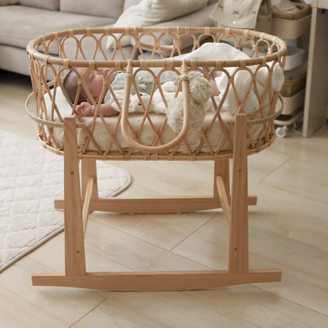 Rattan Baby Basket with Pompom / Hippo + Birds　[ラタン クーファン ベビーバスケット ベビー クーファン 赤ちゃん ]