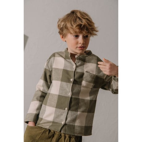 JIM SHIRT [ KAKI GINGHAM ] / STUDIO BOHEME [男の子 ベビー服 シャツ 長袖 フランネル 子供服 ベビー ]
