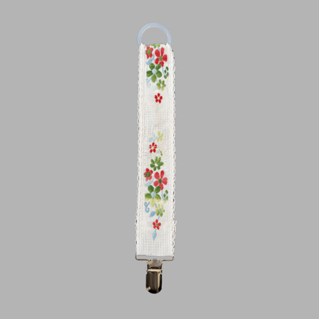 Pacifier Strap [ flowers/white] / Hippo + Birds  [ おしゃぶりホルダー おしゃぶりストラップ クリップ 赤ちゃん ベビー ]