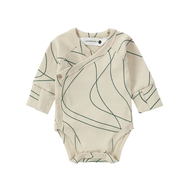 Organic Kimono Bodysuit L/S [ Ripple/Pine ] /
