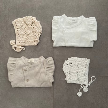 Handmade Knit Bonnet / monbebe  [ニットボンネット コットン 退院着 新生児 ベビー服 モンベベ]