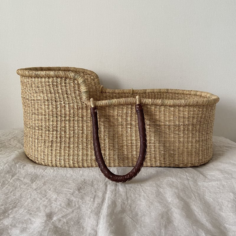 Moses Basket [ Hooded / Natural+Brown ] / Hippo