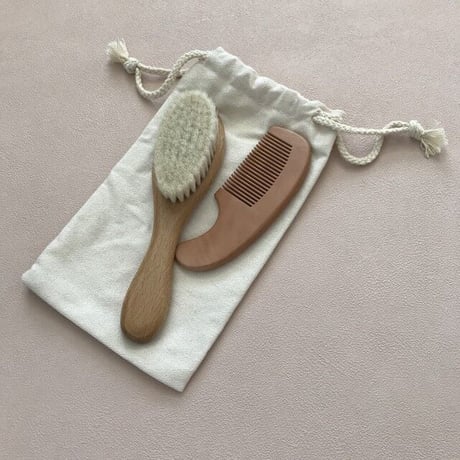 Baby Wooden  Hair Brush  / Hippo + Birds OLIGINAL    [ベビーブラシ ベビーコーム 赤ちゃん 出産準備 出産祝い]