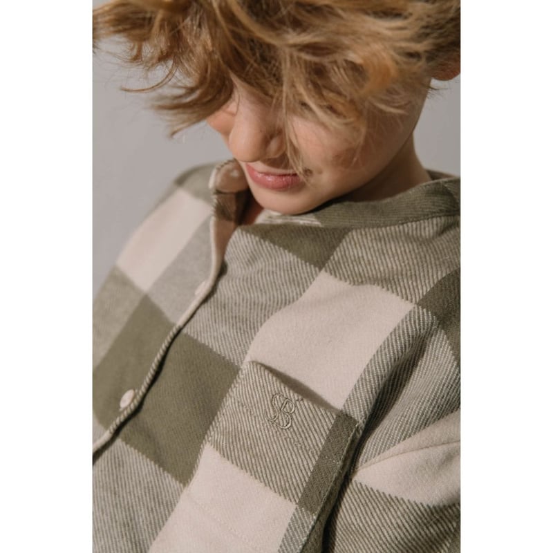 送料無料】 36m,4y JIM SHIRT [ KAKI GINGHAM ] / STUD