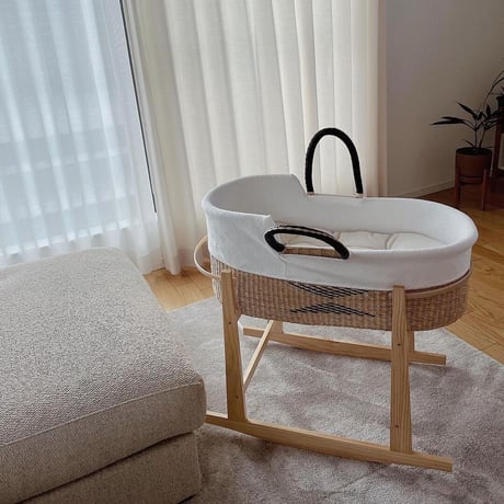 [ご予約] Moses Basket [ Hooded / Tri+Black&Beige ] / Hippo + Birds     [ボルガ クーファン ベビーベッド ベビーバスケット]