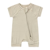 Organic Zip Growsuit SS/S [ Sage Stripes ] / SUSUKOSHI   [ススコシ 半袖 オーガニック ロンパース 新生児 ベビー 出産準備]