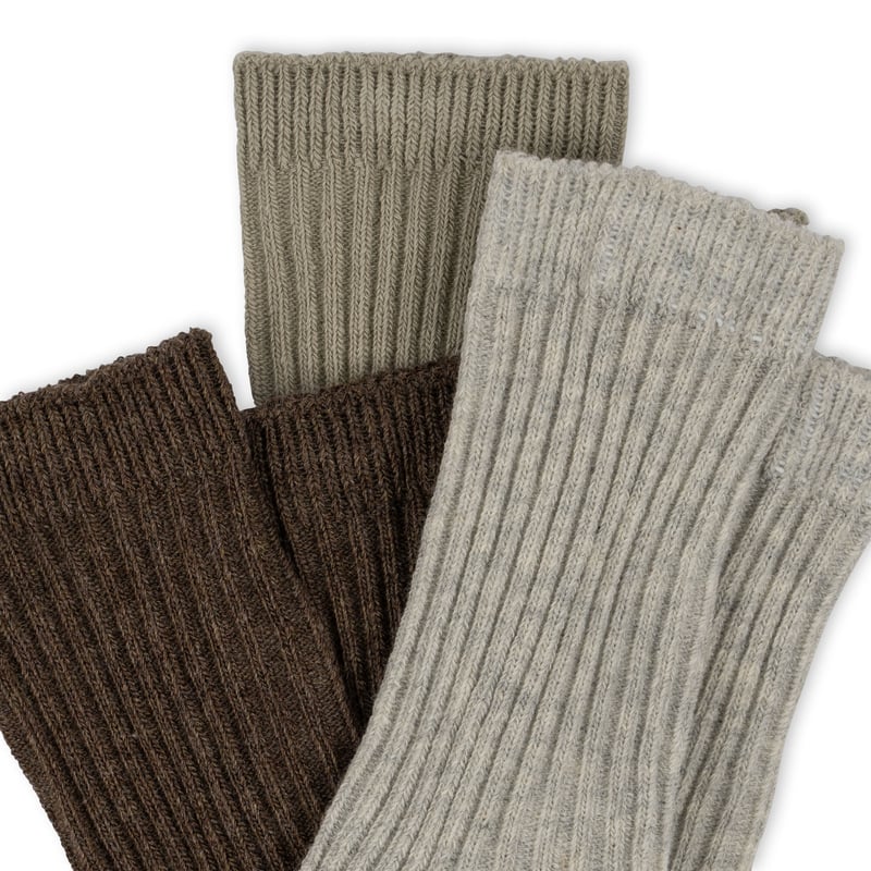 3 Pack Rib Socks [ Soft Grey / Ment / Brown ]
