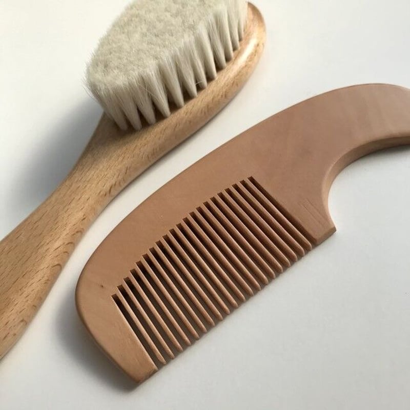 Baby Wooden Hair Brush / Hippo + Birds OLIGIN