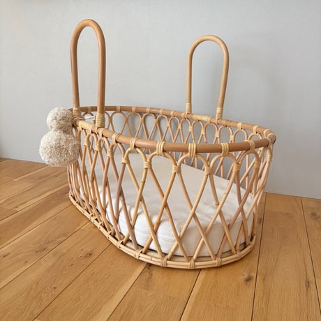 Rattan Baby Basket with Pompom / Hippo + Birds　[ラタン クーファン ベビーバスケット ベビー クーファン 赤ちゃん ]